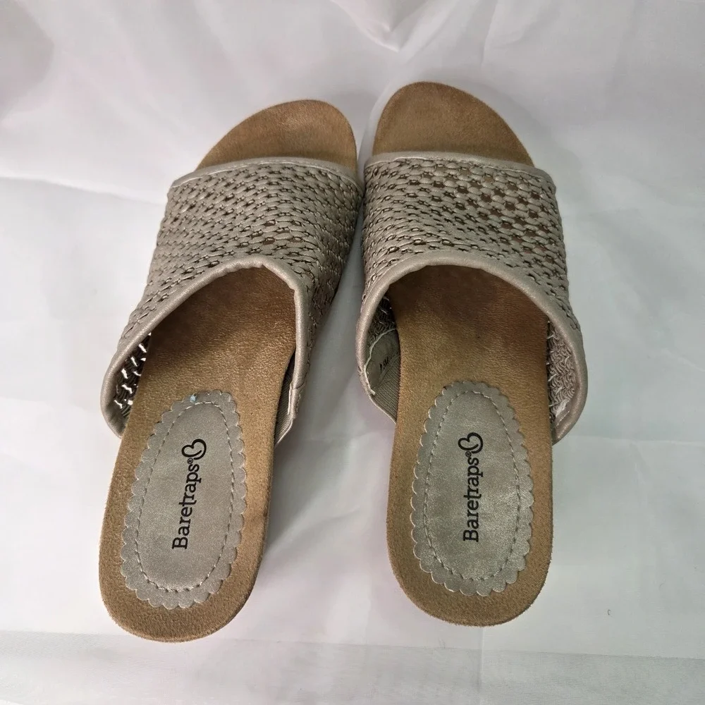 Baretraps Womens Champagne Sz 7.5‎ Flossey Woven Wedge Sandal Boho Beachy Resort